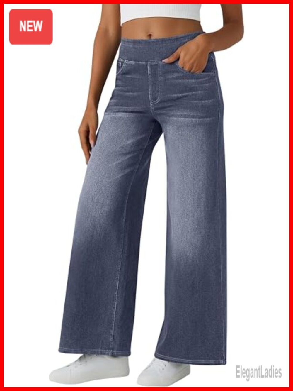 Baggy Wide Leg Jeans High Waisted Pull On Straight Leg Stretchy Denim Pants